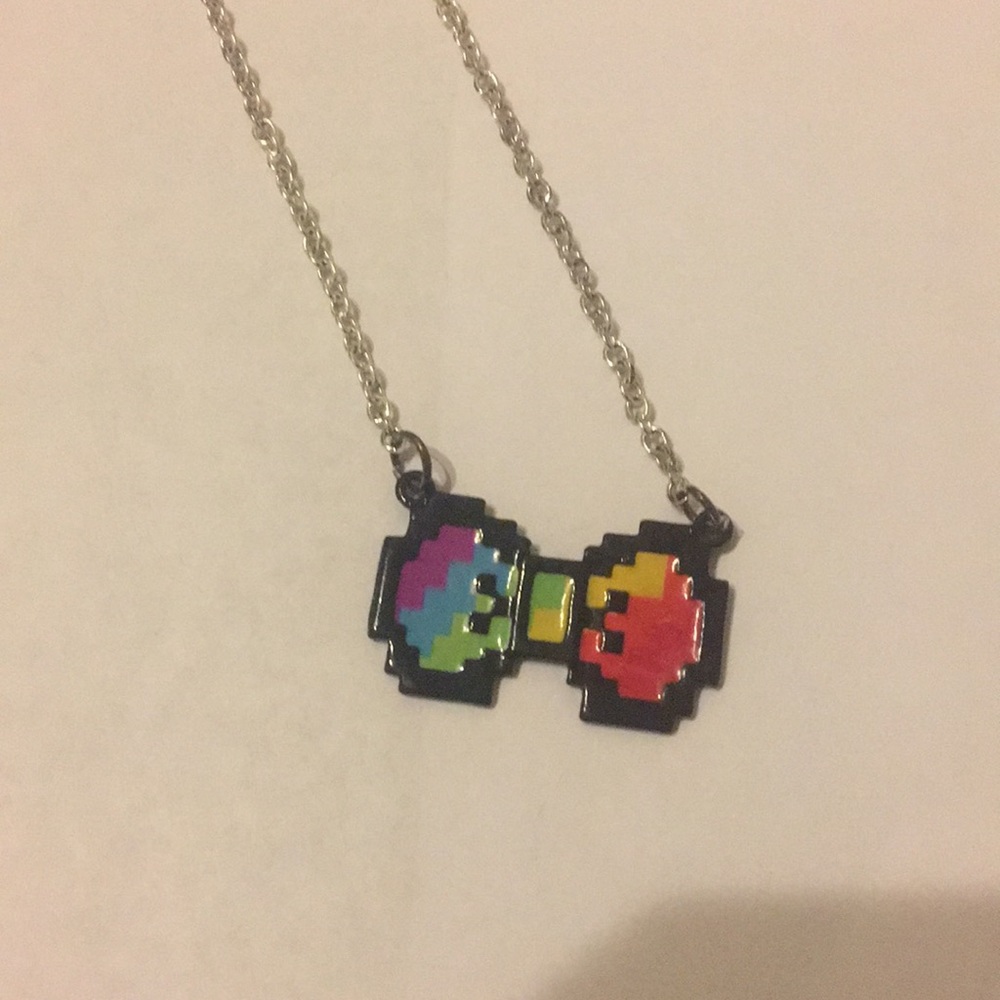 Pixel rainbow bow necklace
